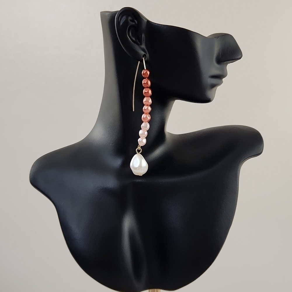 Handmade Pink Ombre Pearl Threader Earrings | Baroque Pearl Drop Dangle
